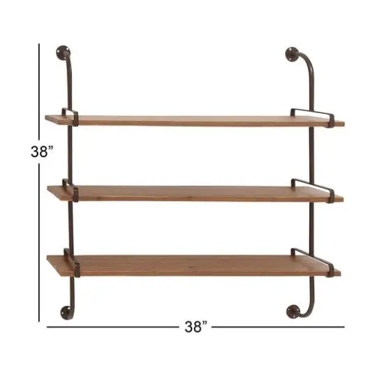 Brown 3-Tier Industrial Wood Wall Shelf {7}