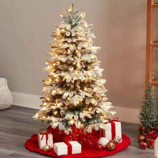 4ft. Pre-Lit Flocked North Carolina Fir Artificial Christmas Tree, Clear Lights {8}