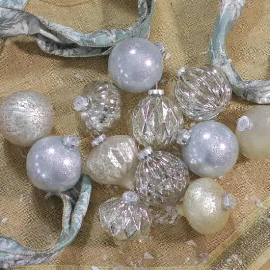 12ct. 3-Finish Champagne & Silver Glass Ornaments {3}