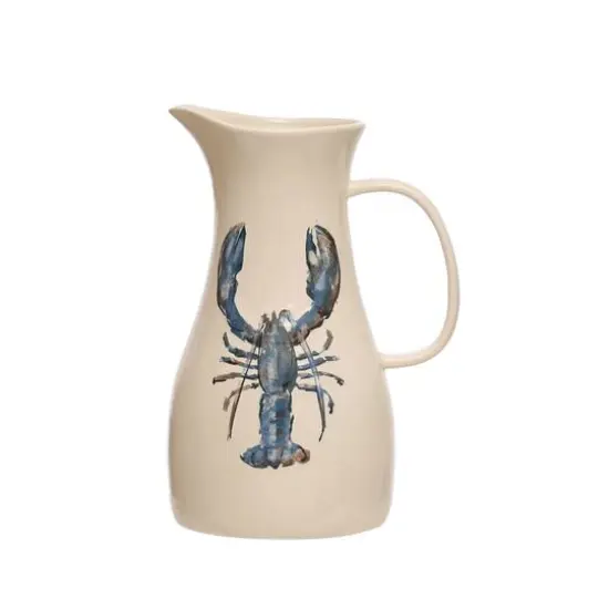 Hello Honey&reg; 2qt. White & Blue Lobster Print Stoneware Pitcher {1}
