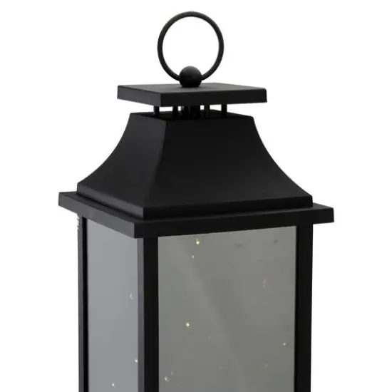 19" Black LED Mirrored Lantern with Warm White Flickering Lights {6}