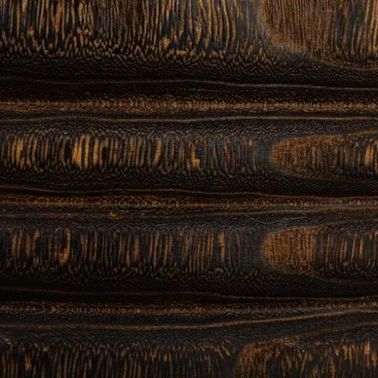 Hello Honey® 15.8" Round Paulownia Wood Carved Stool Charred Finish {7}