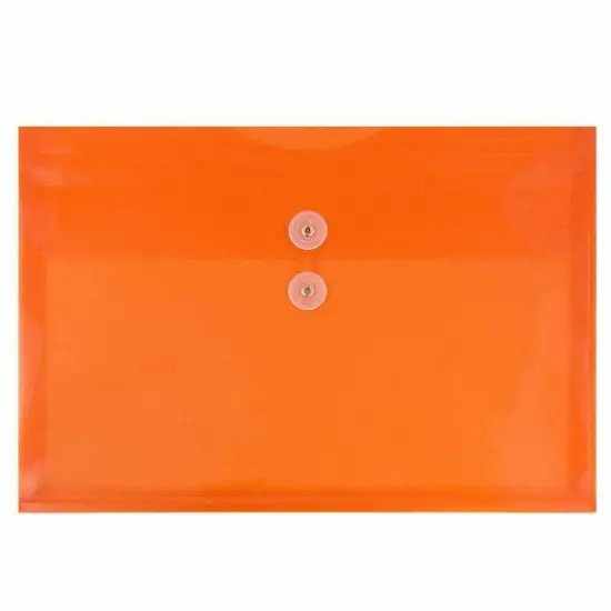 JAM Paper 9.75" x 13" Bright Orange Plastic Letter Button & String Tie Booklet Envelopes, 108ct. {1}