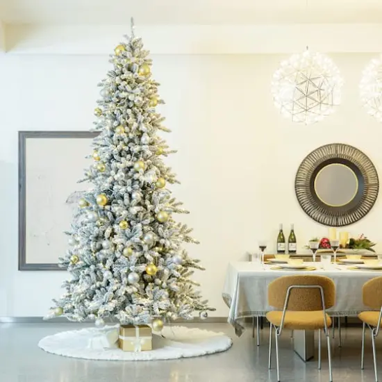 10ft. Pre-Lit Flocked Fir Artificial Christmas Tree, Warm White Lights {3}