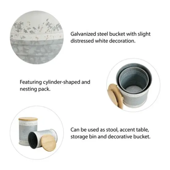 Glitzhome® Metal Storage Accent Table with Solid Wood Lid Set Galvanized {7}