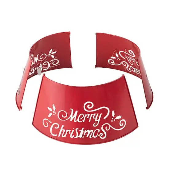 Glitzhome&reg; Red 26" LED Merry Christmas Cutout Metal Tree Collar {8}