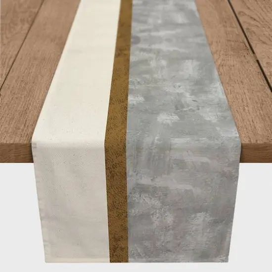 Gray & Linen with Leather Stripe Outdoor Table Runner {4}