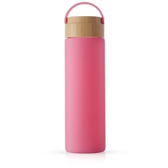 JoyJolt&reg; 20oz. Glass Water Bottle with Carry Strap & Non Slip Silicone Sleeve Pink {1}
