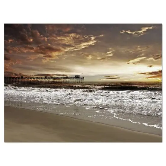 Designart - Meet the Sunrise at Hollant beach - Sea & Shore Photography on wrapped Canvas {1}