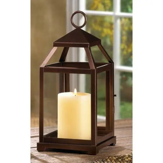 12" Rustic Bronze Contemporary Lantern {4}