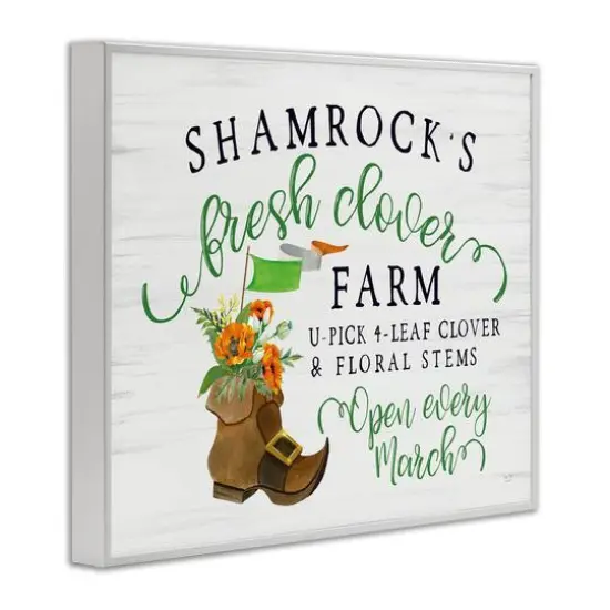 Stupell Industries Shamrock Clover Farm Typography Sign Grainy Pattern Framed Giclee Art White {4}