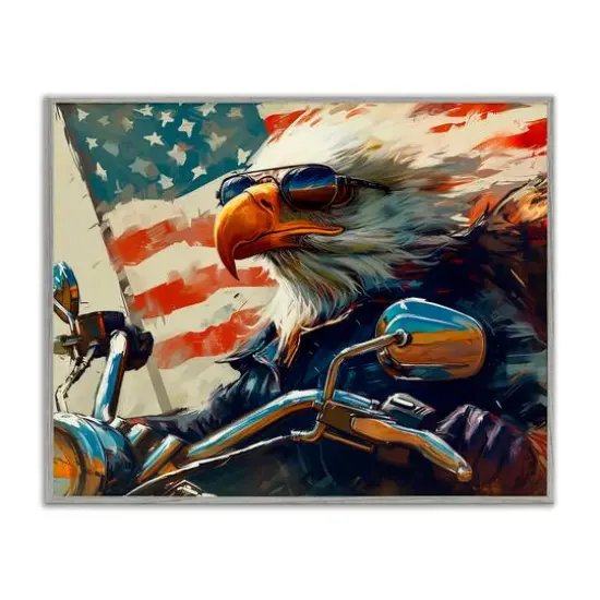 Stupell Industries Patriotic Bald Eagle Framed Giclee Art Gray {1}