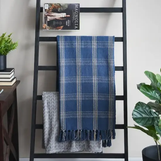Hello Honey® Plaid Recycled Cotton Blend Throw Blanket with Fringe Blue {3}