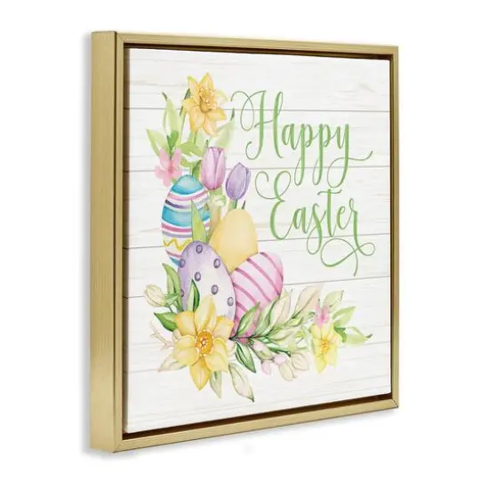 Stupell Industries Happy Easter Daffodils Floater Framed Art Gold {4}