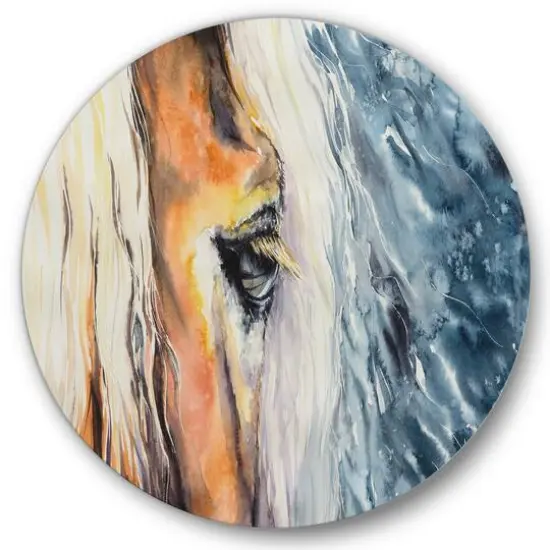 Designart - Close-Up of A Beautiful Horses Eye II - Farmhouse Metal Circle Wall Art {1}