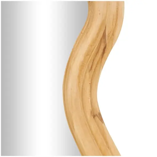 Brown Wood Wavy Wall Mirror with Dimensional Carved Frame {5}