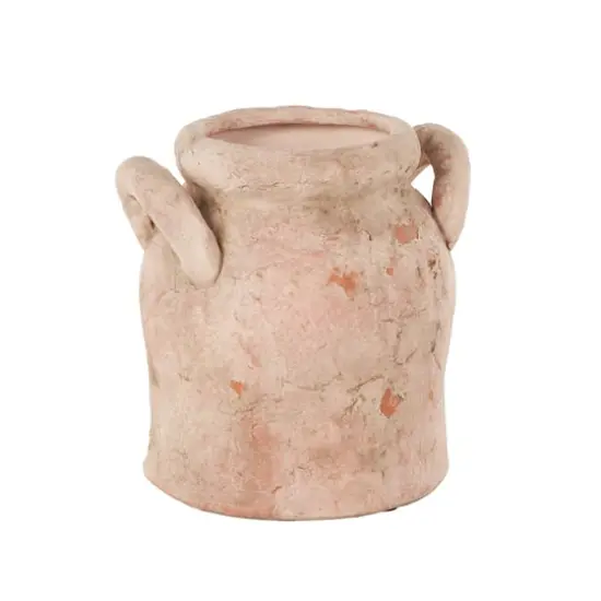 8.25" Pink Ceramic Antique Style Distressed Decorative Vase with Handles {4}