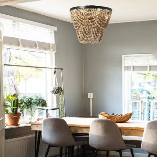 Hello Honey&reg; 2-Tier Draped Wood Bead Semi-Flush Mount Ceiling Light Natural {5}