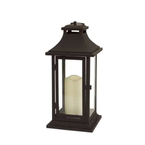14.75" Black Lantern with LED Candle {1}