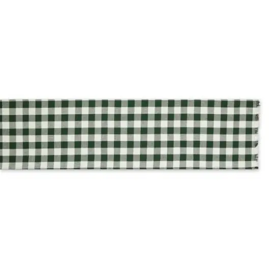 DII&reg; 108" Heavyweight Check Fringed Table Runner Hunter Green {4}
