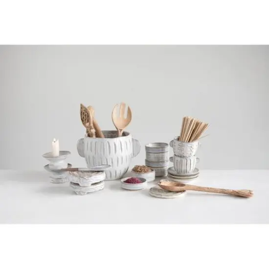 6.5" Glazed Embossed Stoneware Planter  {5}