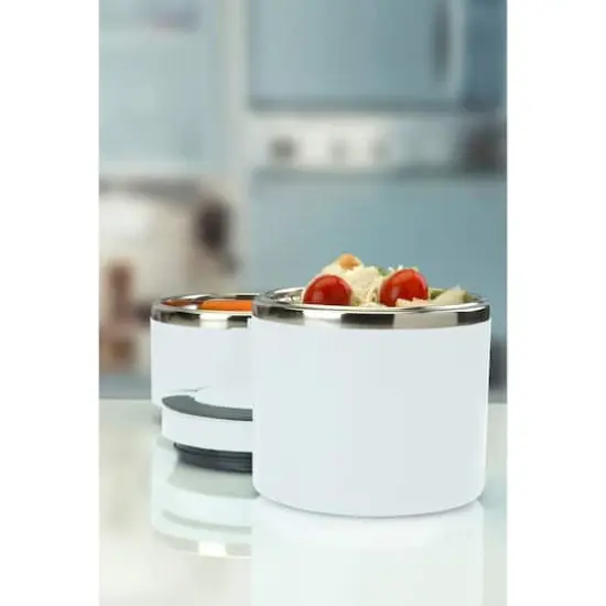 Kitchen Details 2-Tier Round Twist White Insulated Stainless Steel Lunch Box {5}