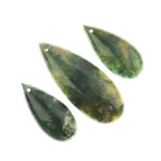 John Bead Earth&rsquo;s Jewels Natural Stone Teardrop Pendant Slices Moss Agate {3}