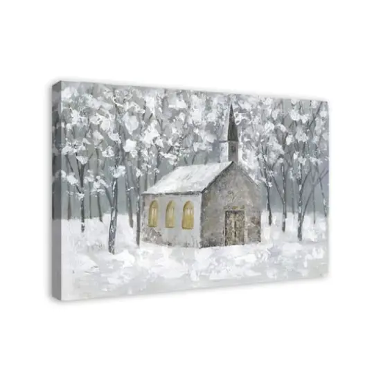 Church In Snowy Forest Canvas Wall Art {3}