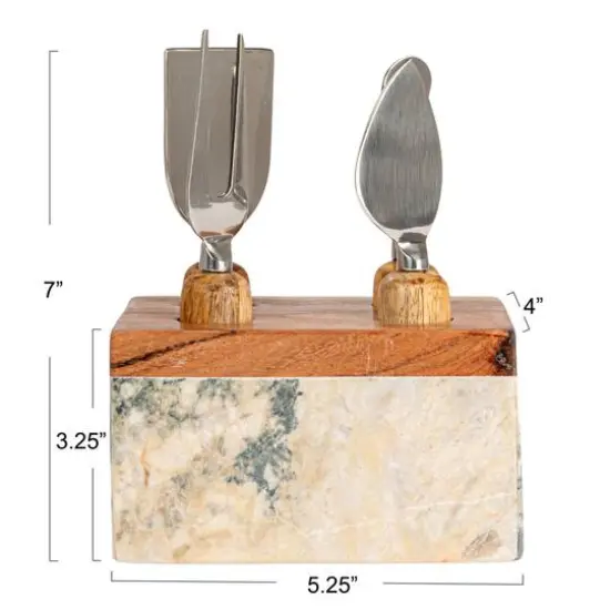 Hello Honey Black Marble Cheese Server Set with Mango Wood Stand {12}
