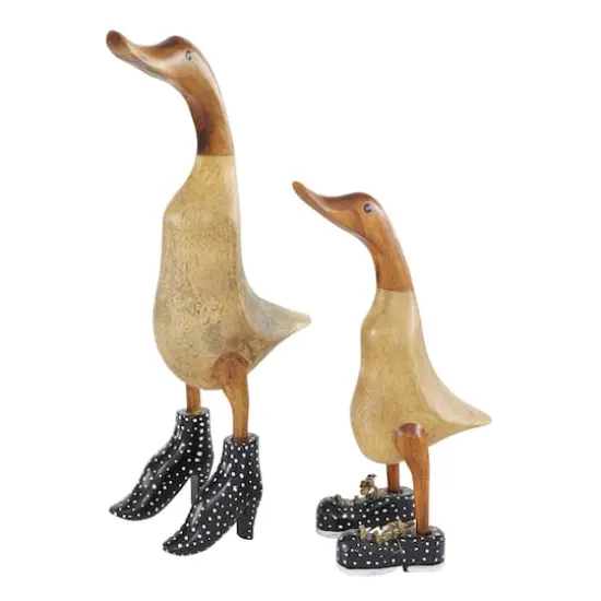 Set of 2 Brown Bamboo Coastal Duck Sculpture, 17", 12" {1}