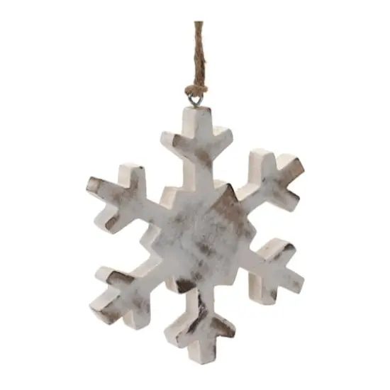 Whitewashed Wood Snowflake Ornament Set {4}