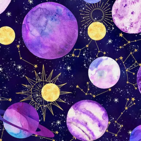 Fabric Editions Purple Planets Cotton Fabric {4}