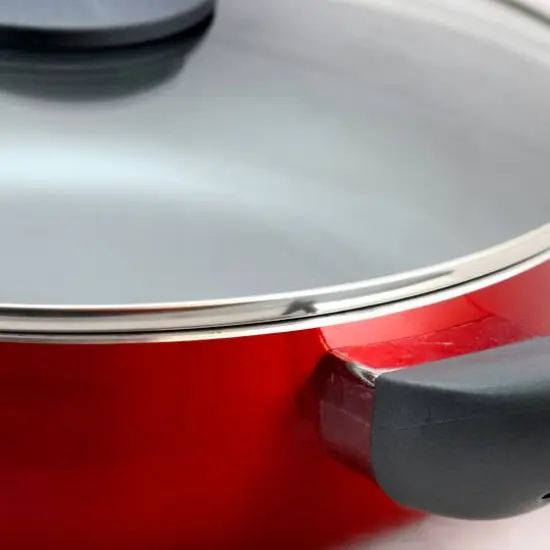 Oster Herscher 3.5qt. Red Aluminum Saut&eacute; Pan With Tempered Glass Lid {4}
