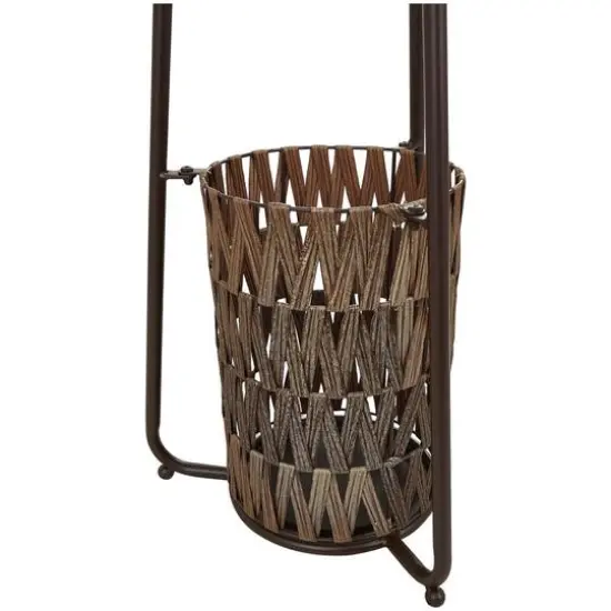 6ft. Brown Metal Geometric 3-Hanger Coat Rack with Basket {6}