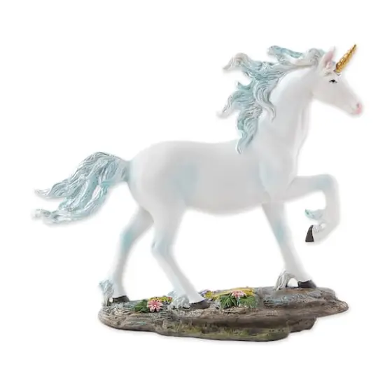 White Unicorn Figurine Blue and White 7.5" x 2.25" x 6.5" {1}