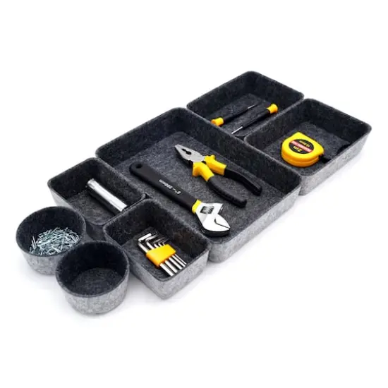 Welaxy 7 Piece Felt Round Cups & Trays Drawer Organizer Set Charcoal {6}