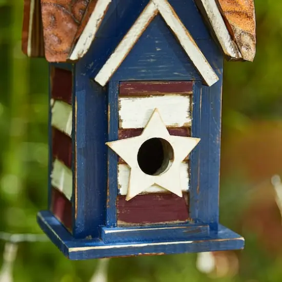 Glitzhome&reg; 12.25" Patriotic Distressed Wood Villa Birdhouse {8}