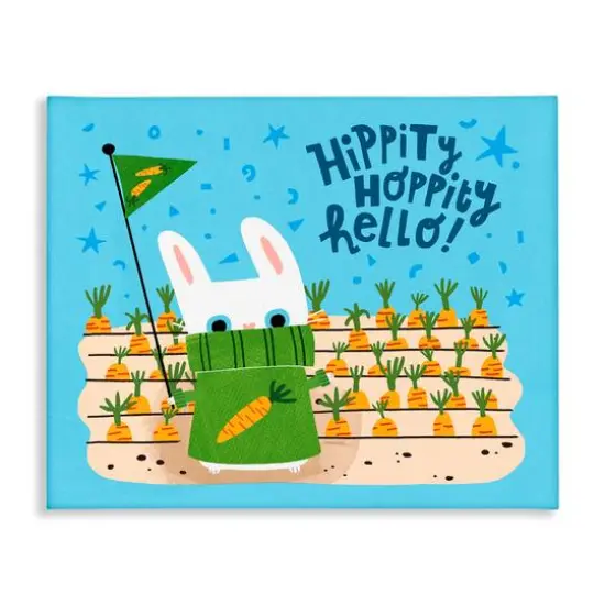 Stupell Industries Hippity Hoppity Hello Bunny Canvas Wall Art {1}