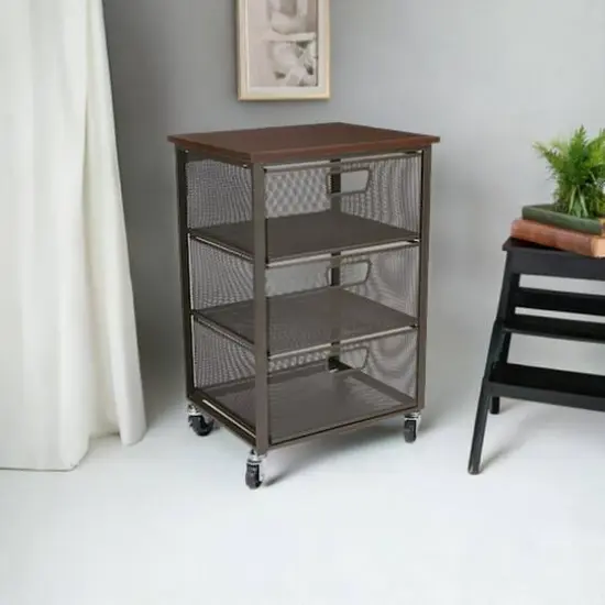 Mind Reader Black 3-Tier Metal Rolling File Cart with Drawers {7}