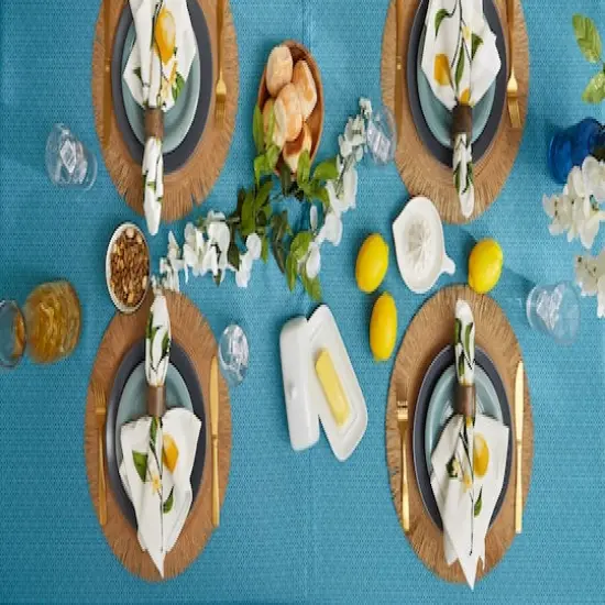 DII&reg; Storm Blue Tonal Lattice Print Outdoor Tablecloth with Zipper, 60 Round {7}