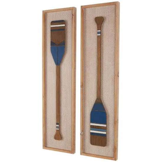 Brown Wood Paddle Wall D&eacute;cor with Blue Accents & Chevron Pattern Set {6}