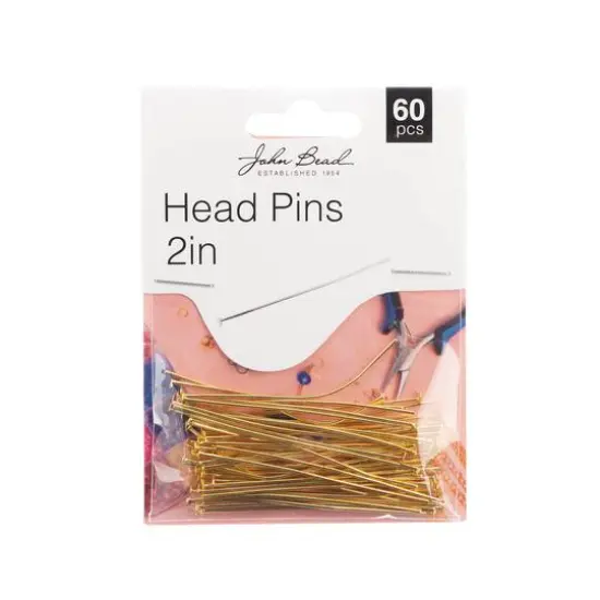 John Bead Must Have Findings 2" Head Pins, 60ct. Gold {2}