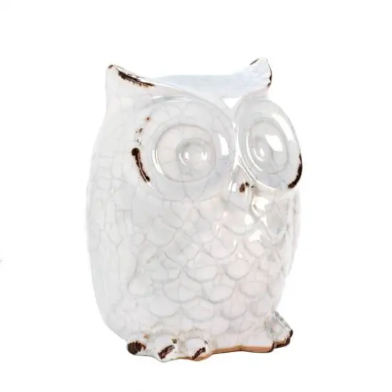 6.5" Distressed White Owl Figurine {1}