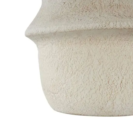 15.25" Cream Textured Paper Mache Fluted Vase with Ring Handle {8}