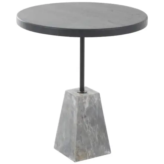 22.5" Black & Gray Wood Accent Table with Marble Pyramid Base {1}