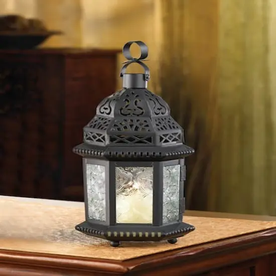 10.25" Decorative Clear Glass Moroccan Style Hanging Candle Lantern {5}