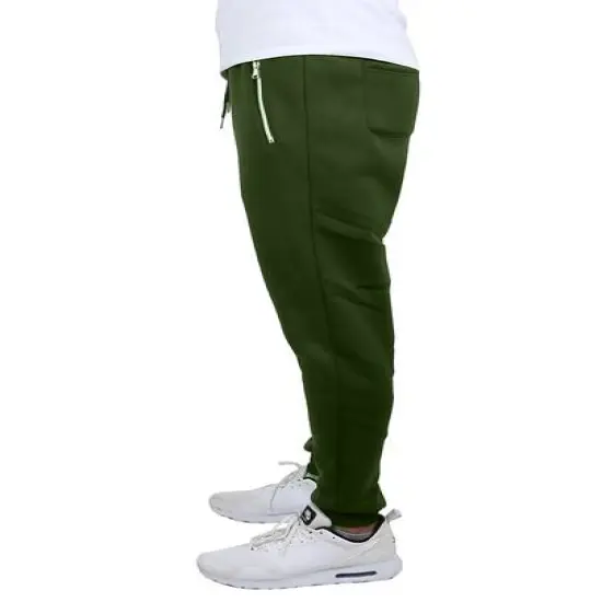 Galaxy by Harvic Men's Fleece-Lined Jogger Sweatpants With Zipper Pockets Olive {3}