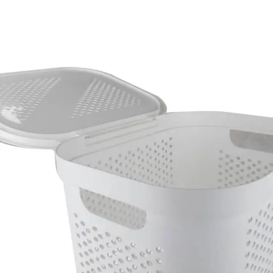 Mind Reader 60L Perforated Plastic Laundry Hamper with Lid White {8}