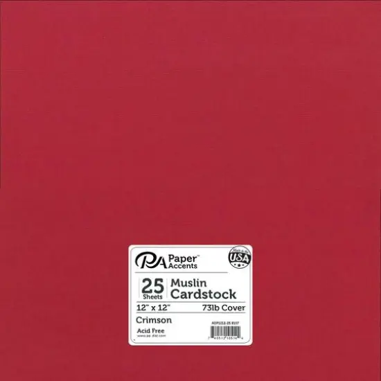 PA Paper&trade; Accents 12" x 12" Muslin 73lb. Cardstock, 25 Sheets Crimson {1}