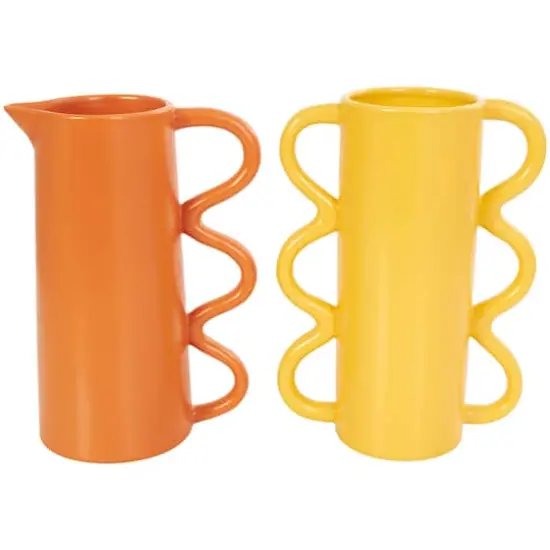 CosmoLiving by Cosmopolitan Bright Ceramic Wavy Handle Vase Set {1}